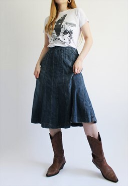 Vintage 90s Monsoon Denim Midi Skirt