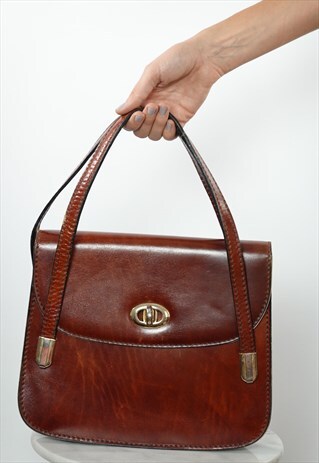 VINTAGE LEATHER HANDBAG BROWN LEATHER SHOULDER BAG