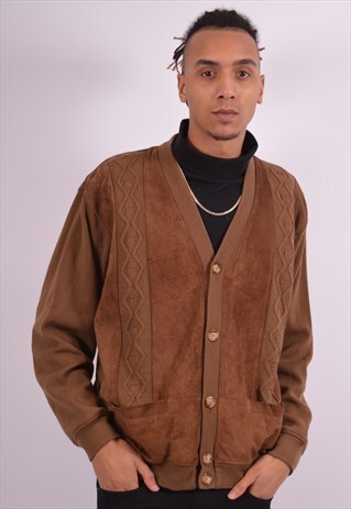 MENS VINTAGE CARDIGAN SWEATER XL BROWN 90S