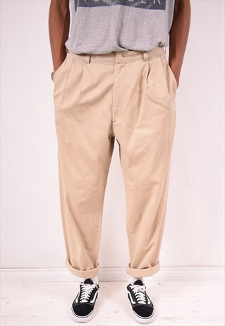 POLO RALPH LAUREN MENS VINTAGE TROUSERS W34 L32 BEIGE 90S