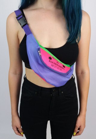 VINTAGE 90'S FESTIVAL BUM BAG PURPLE, PINK AND GREEN