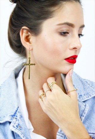 BRONZE LARGE CROSS STATEMENT EARRINGS
