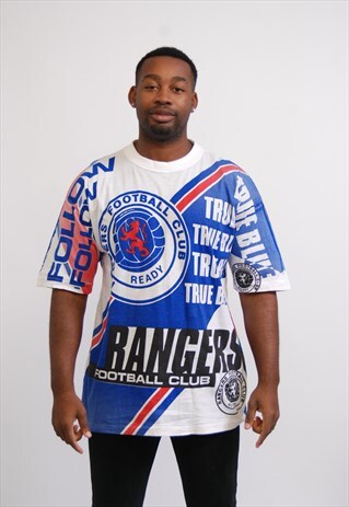 VINTAGE RARE RANGERS FC TRUE BLUE FOOTBALL T-SHIRT
