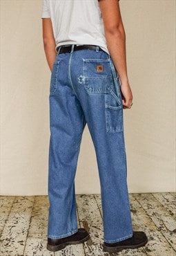 Vintage Carhartt Carpenter Trousers Men's Mid Blue