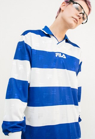 VINTAGE WOMAN FILA TSHIRT STRIPES SPORTS LONG SLEEVE VNECK