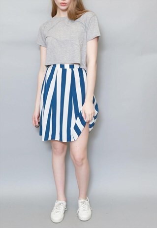 VINTAGE 1990S BLUE AND WHITE STRIPED MINI SKIRT