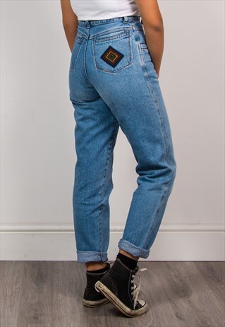 90'S VINTAGE BLUE HIGH WAIST MOM STYLE DENIM JEANS