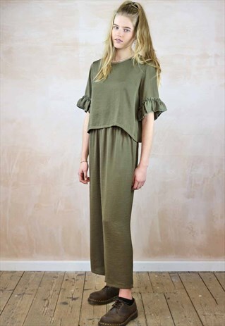 GREEN SILKY FRILL CO-ORDINATES