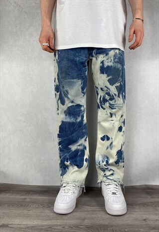 BLUE LEVI'S 505 BLEACHED JEANS FLARED ANKLES (36 X 29)