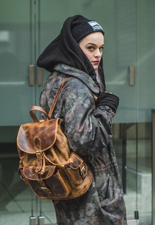 DISTRESSED LEATHER LUXURY RUCKSACK BACKPACK IN BROWN