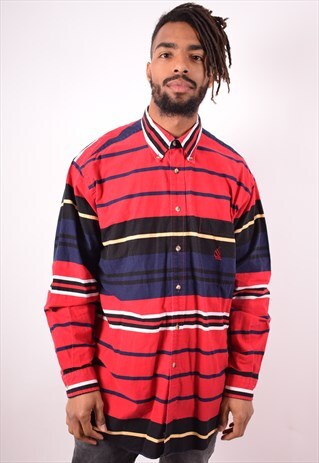 NAUTICA MENS VINTAGE SHIRT XL MULTI STRIPES 90S