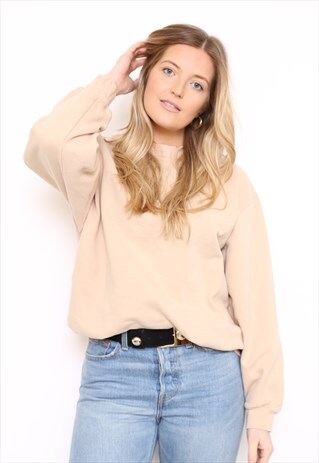 VINTAGE 90S BEIGE OVERSIZED SPORTS SWEATER JUMPER