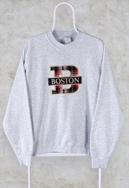 Vintage Grey USA Boston Sweatshirt Embroidered Logo  Men's L