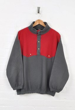 Vintage 1/4 Button Block Colour Fleece Grey/Red Ladies XL
