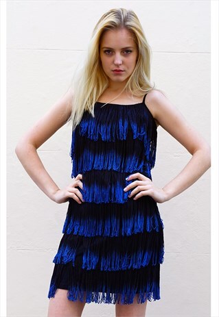 1920'S FRINGED FLAPPER DRESS (BLACK/BLUE) CY
