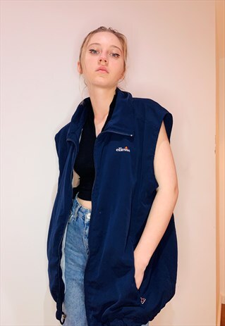VINTAGE ELLESSE NAVY WINDBREAKER VEST