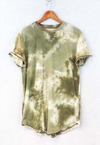 VINTAGE 90S TIE DYE TEE T-SHIRT MARBLED KHAKI GREEN