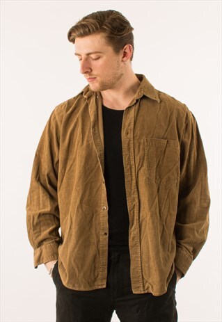 VINTAGE 90S TAN BROWN CORDUROY SHIRT LARGE