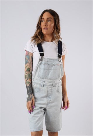 VINTAGE DENIM DUNGAREES SHORT BICH REWORKED UK 10 SMALL (ACW