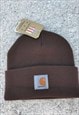 NEW WOOL CARHARTT PLUM/BROWN LOGO BEANIE HAT