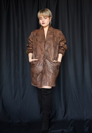 TAWNY BROWN OVERSIZE LEATHER JACKET. UNISEX. MADE IN ITALY