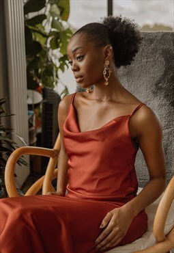 Rust Red Satin Spaghetti Strap Top 