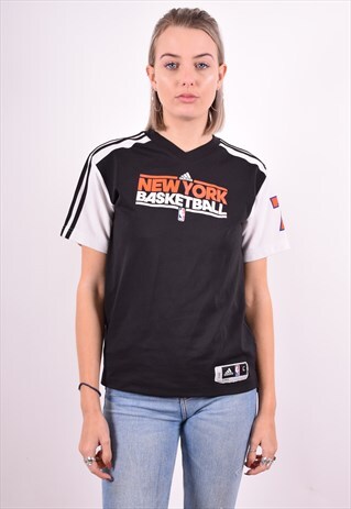 ADIDAS WOMENS VINTAGE T-SHIRT TOP MEDIUM BLACK 90'S
