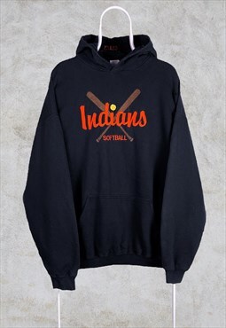 Vintage USA Embroidered Black Hoodie Indian Softball XL