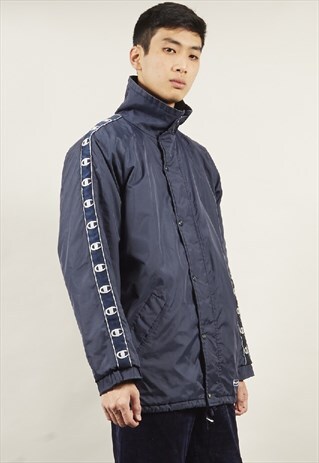 VINTAGE 90'S CHAMPION TAPED LOGO NAVY PADDED JACKET