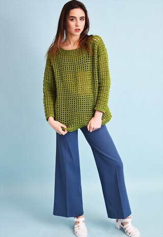 70'S RETRO MOSS GREEN OVERSIZED KNITTED SHEER JUMPER TOP