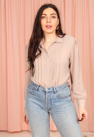 VINTAGE 80S SHEER BLOUSE IN BEIGE