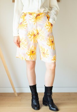 Light orange wide floral shorts
