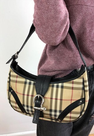 WOMENS BURBERRY HANDBAG BEIGE NOVA CHECK CRESCENT BAG