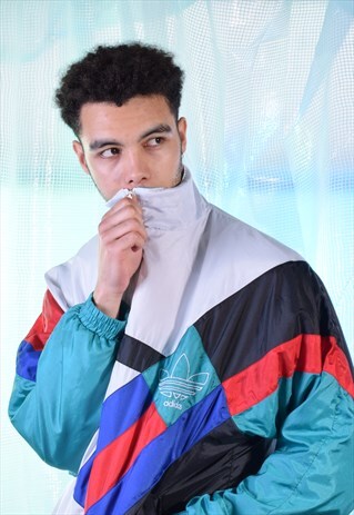 VINTAGE ADIDAS WHITE AND MULTI COLOUR TRACK JACKET