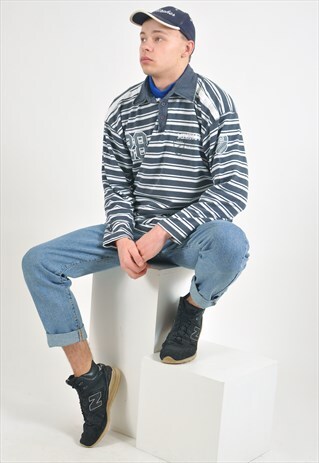 VINTAGE LONG SLEEVE STRIPED POLO SHIRT