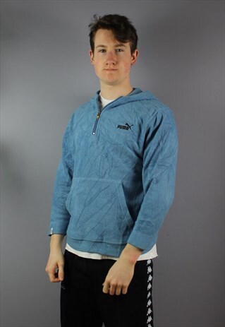 VINTAGE PUMA 1/4 ZIP FLEECE IN BLUE WITH EMBROIDERY