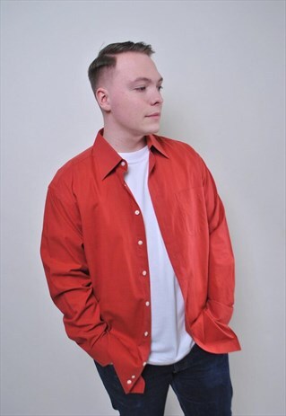VINTAGE OVERSIZED ORANGE SHIRT, RETRO CASUAL BUTTON DOWN