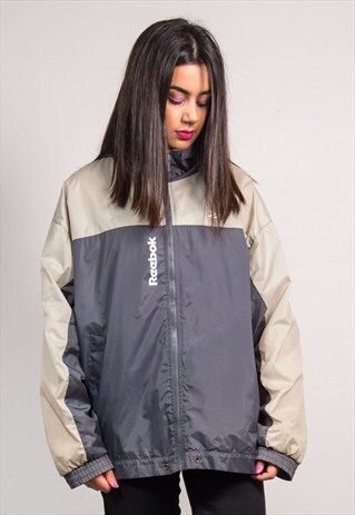 VINTAGE 90'S GREY REEBOK CAGOULE JACKET TRACKSUIT