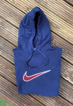 Retro Nike Y2K hoodie navy blue medium embroidered spellout 