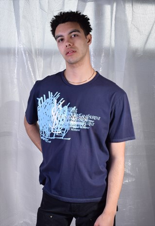 VINTAGE Y2K YVES SAINT LAURENT NAVY PRINTED TEE