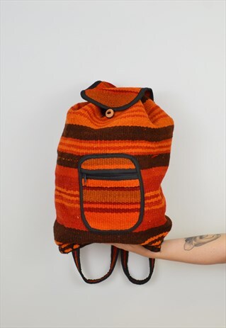 DRAWSTRING WOVEN TRAVEL BACKPACK ORANGE