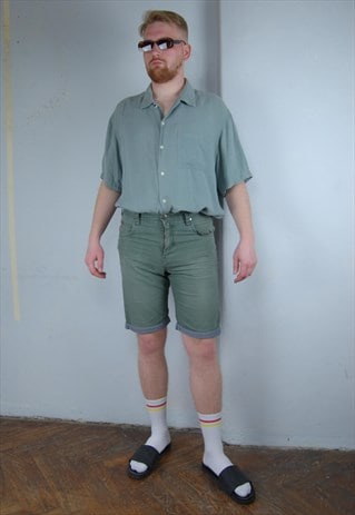 VINTAGE Y2K LEE DENIM JEANS MIDI SHORTS IN KHAKI GREEN