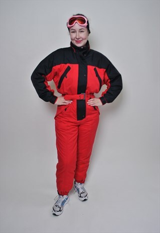 RED ONE PIECE SKI SUIT, 90S WOMEN SKI OVERALL VINTAGE 