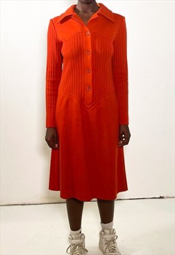 Vintage 70s chemio long dress in brick orange 