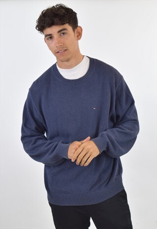 VINTAGE 90S BLUE TOMMY HILFIGER CREW NECK KNIT SWEATER