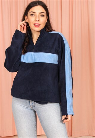 VINTAGE 90S 1/4 ZIP FLEECE IN NAVY BLUE