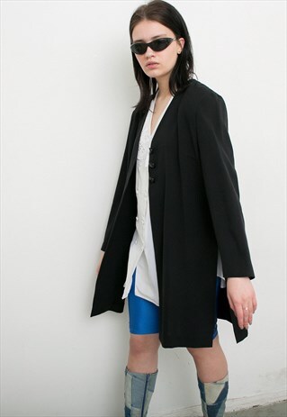 VINTAGE BLACK CLASSIC LONG BLAZER OVERSIZED RETRO JACKET