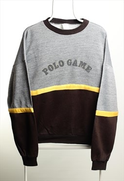 Polo Game Vintage Crewneck Script Sweatshirt Grey Black L