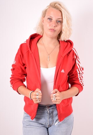 ADIDAS WOMENS VINTAGE HOODIE JACKET LARGE RED 90S