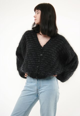 80S VINTAGE MOHAIR WOOL BUTTONS UP COZY JUMPER SWEATER 531